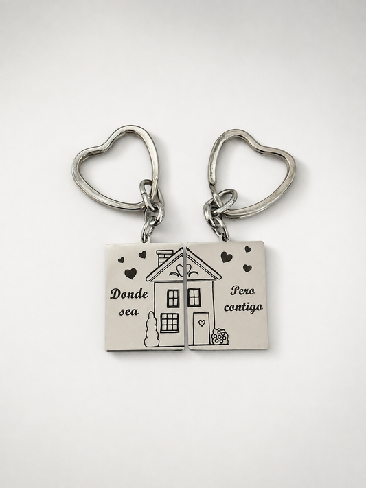 Llavero para Parejas "Donde sea, Pero contigo" Personalizable en Acero Inoxidable