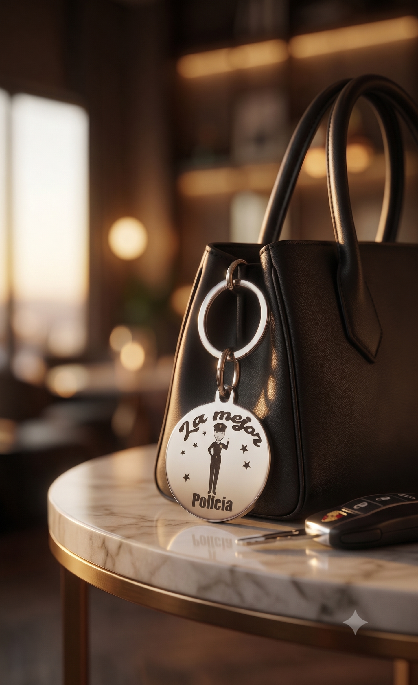 Llavero de Policía Mujer de Acero Inoxidable | Regalo Original y Grabado Permanente