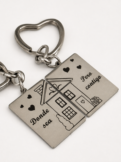 Llavero para Parejas "Donde sea, Pero contigo" Personalizable en Acero Inoxidable