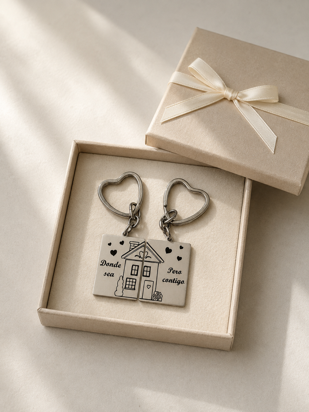 Llavero para Parejas "Donde sea, Pero contigo" Personalizable en Acero Inoxidable