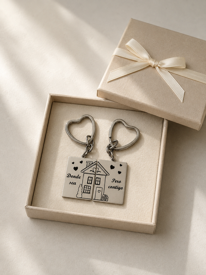 Llavero para Parejas "Donde sea, Pero contigo" Personalizable en Acero Inoxidable