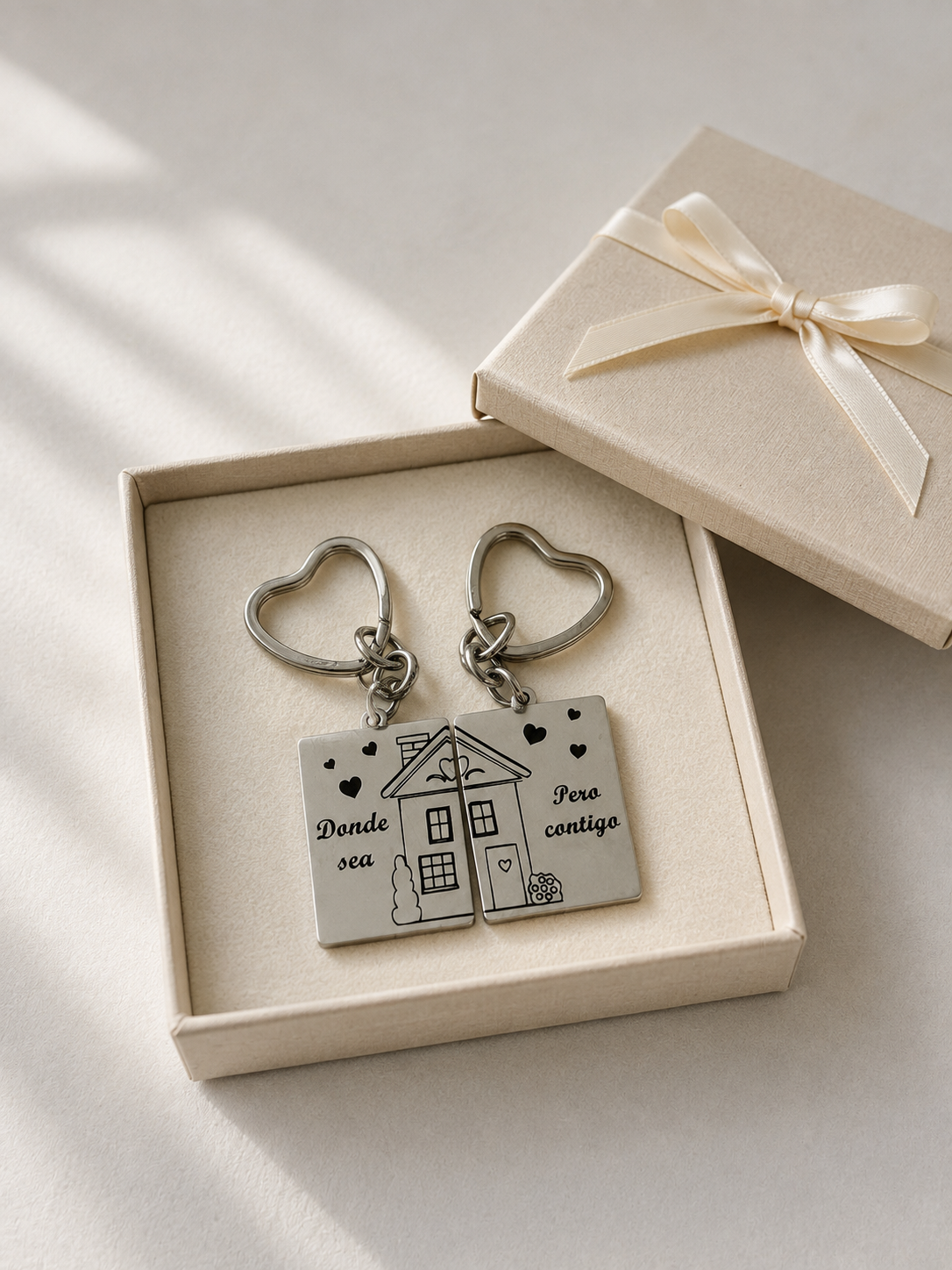Llavero para Parejas "Donde sea, Pero contigo" Personalizable en Acero Inoxidable