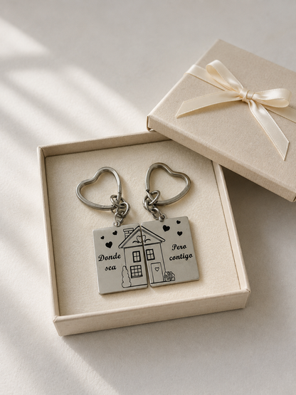 Llavero para Parejas "Donde sea, Pero contigo" Personalizable en Acero Inoxidable