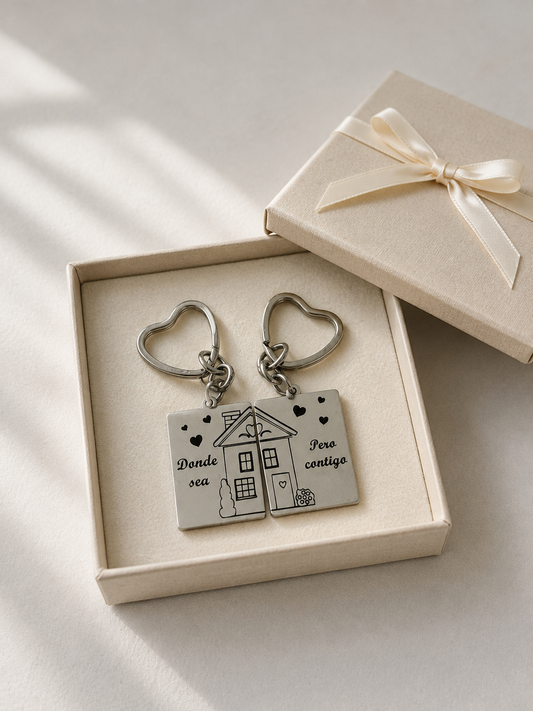Llavero para Parejas "Donde sea, Pero contigo" Personalizable en Acero Inoxidable