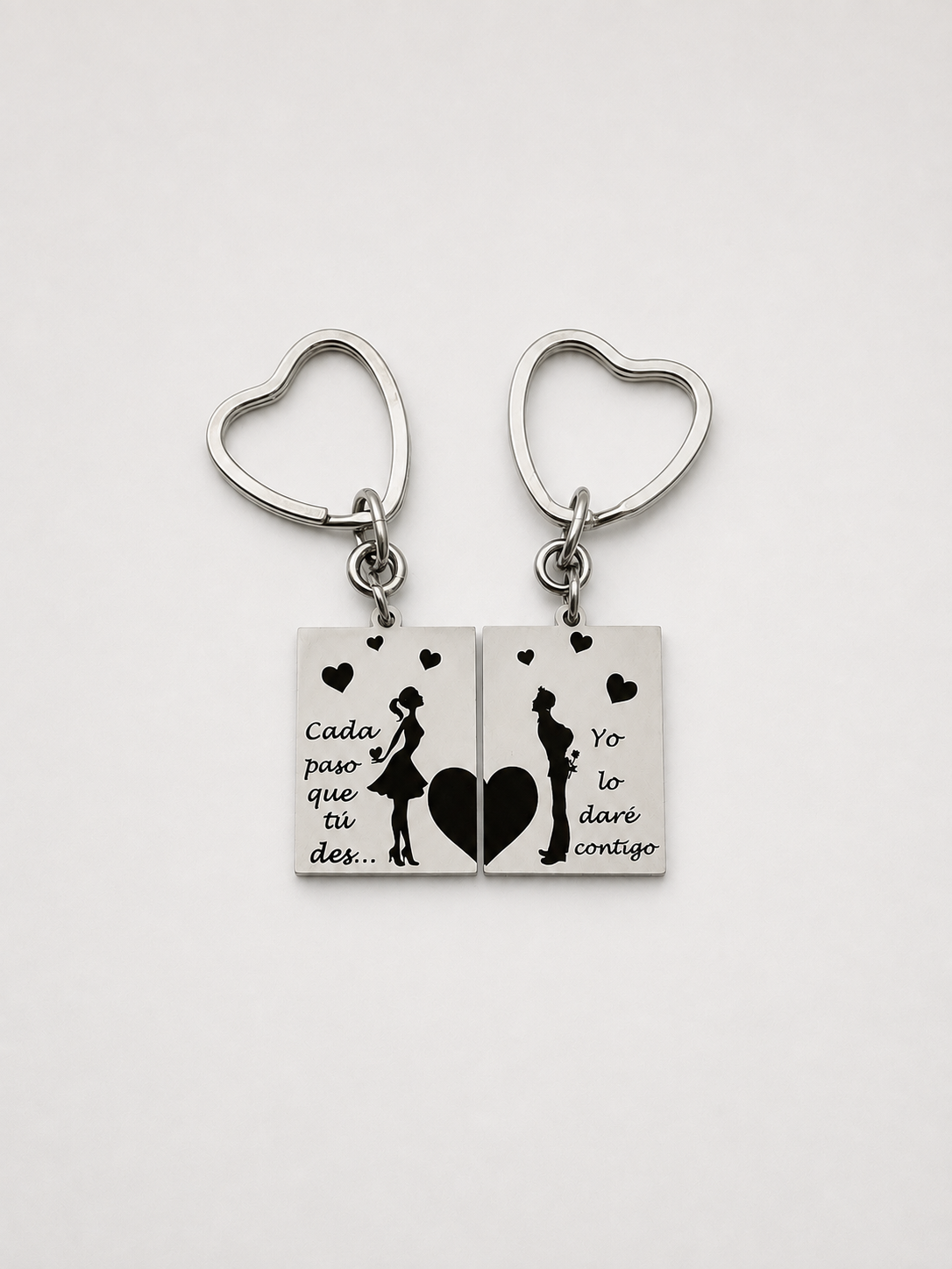 Llavero Romántico Personalizable para Parejas "Cada paso que tú des..." en Acero Inoxidable
