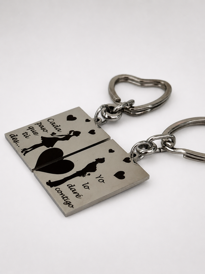 Llavero Romántico Personalizable para Parejas "Cada paso que tú des..." en Acero Inoxidable