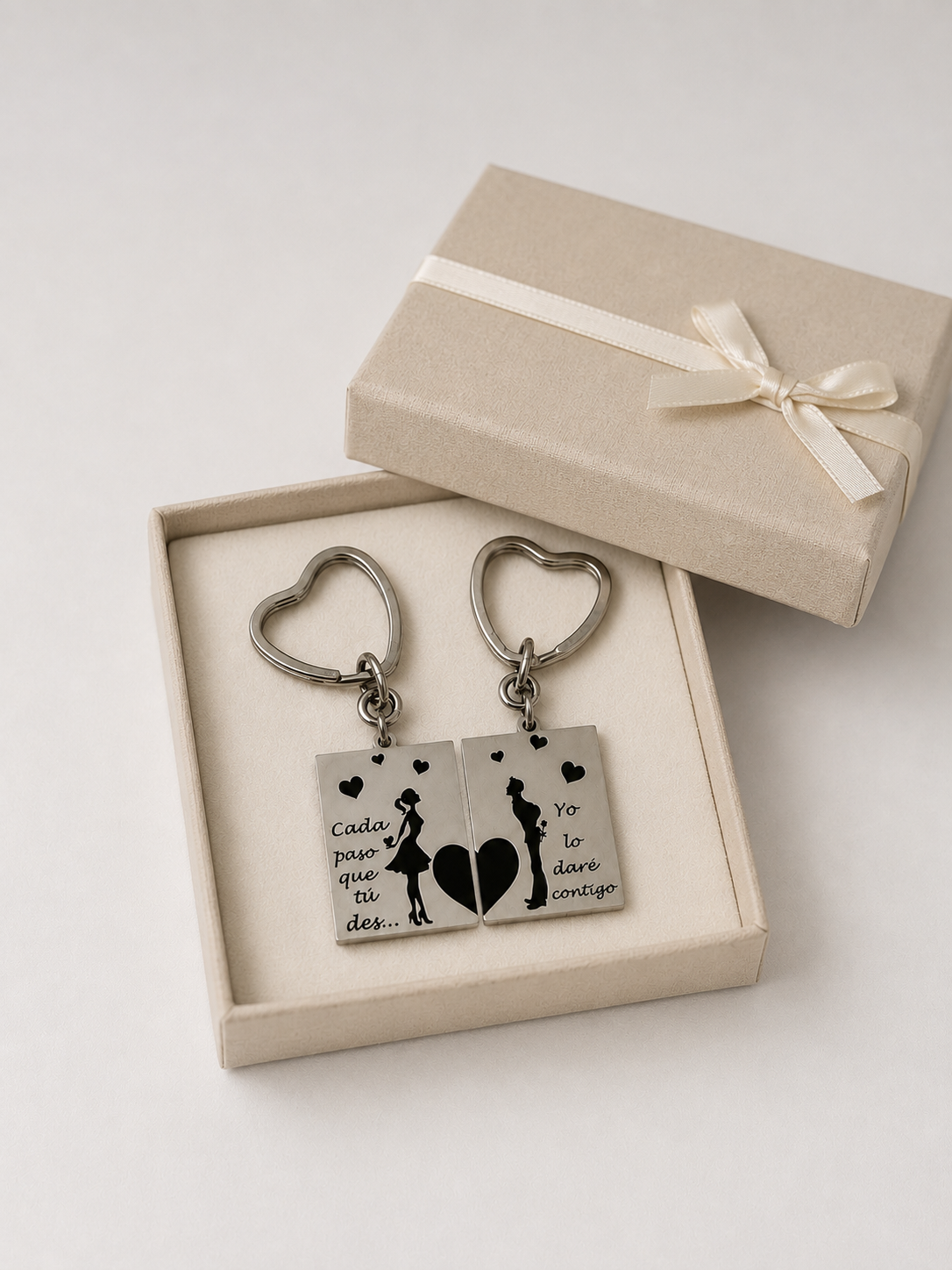 Llavero Romántico Personalizable para Parejas "Cada paso que tú des..." en Acero Inoxidable