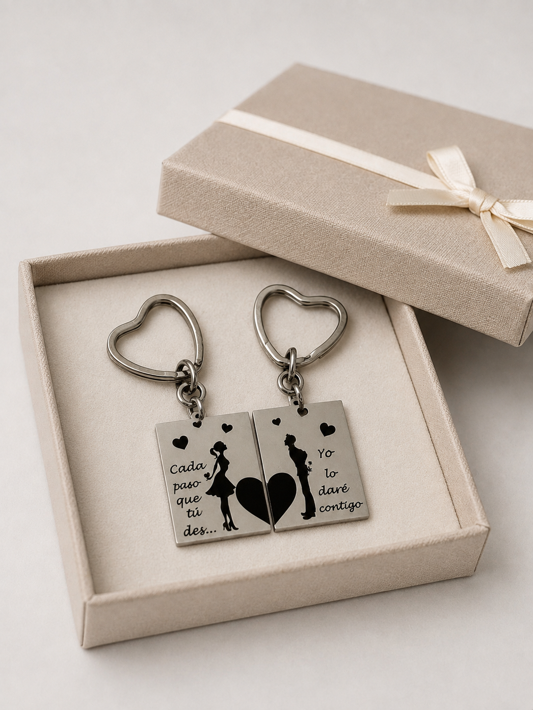 Llavero Romántico Personalizable para Parejas "Cada paso que tú des..." en Acero Inoxidable
