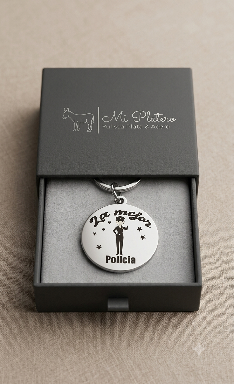 Llavero de Policía Mujer de Acero Inoxidable | Regalo Original y Grabado Permanente