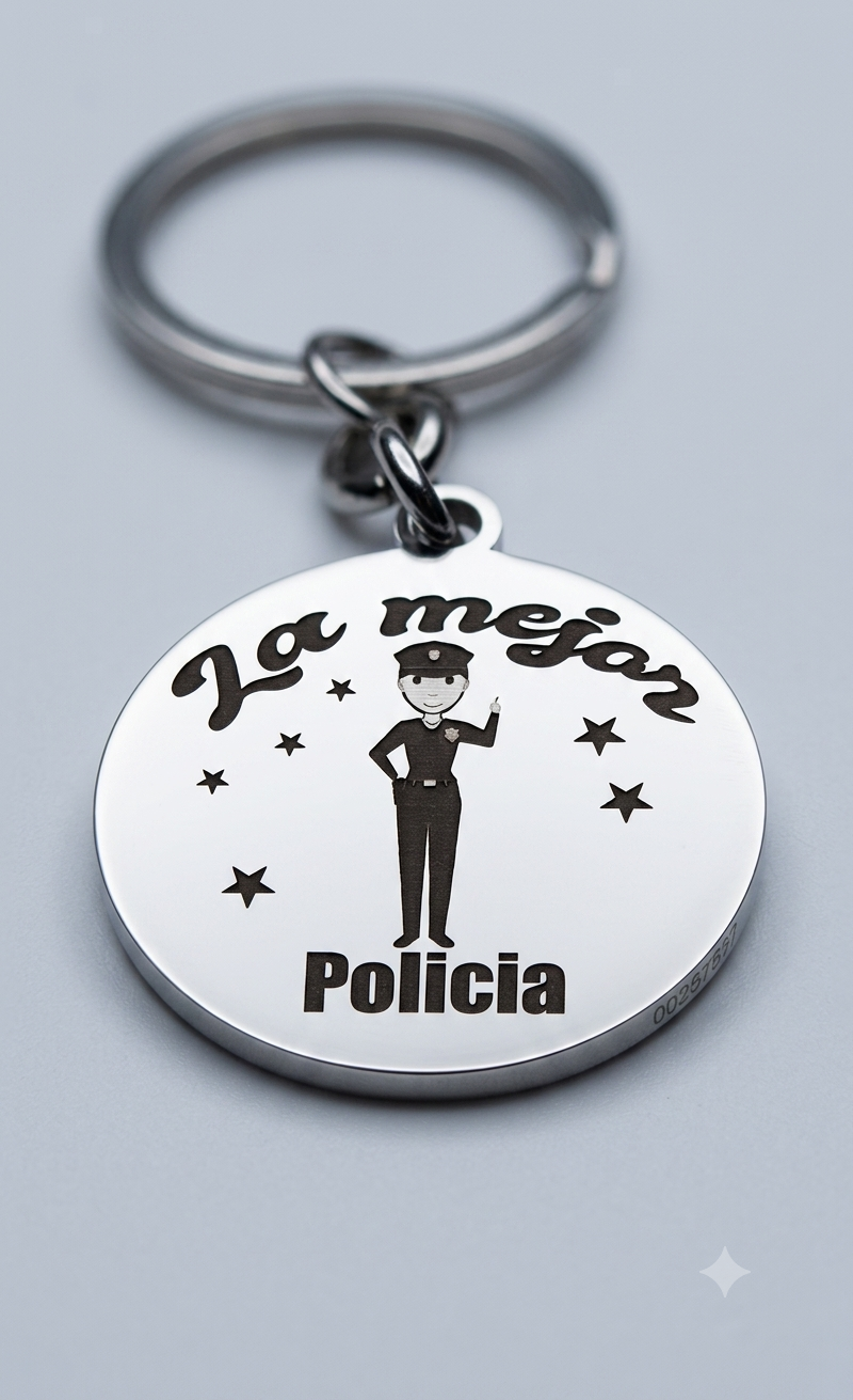 Llavero de Policía Mujer de Acero Inoxidable | Regalo Original y Grabado Permanente